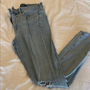 Express Blue Skinny Jeans with Distressed Details
